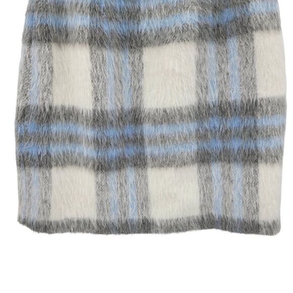 Versona Wool Blend Blue White Plaid Fuzzy Mini Skirt Sz 0 Old Money Soft Girl - Picture 8 of 9